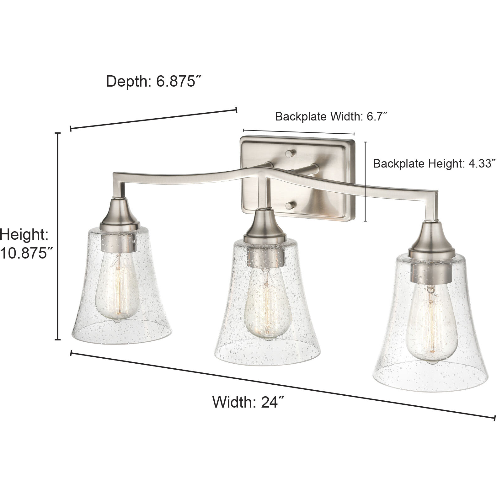 Caily 3 Light 24 inch Brushed Nickel Bathroom Vanity Light Wall Light